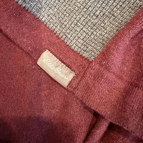 Eddie Bauer Merino Wool Blend Sweater with waffle knit Front Burgundy Gray XLT - Picture 7 of 13
